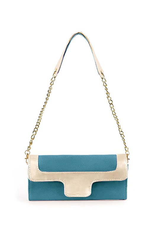 Women's peacock blue and gold luxurious elegant clutch for ceremonies, weddings and evenings out. - Top view